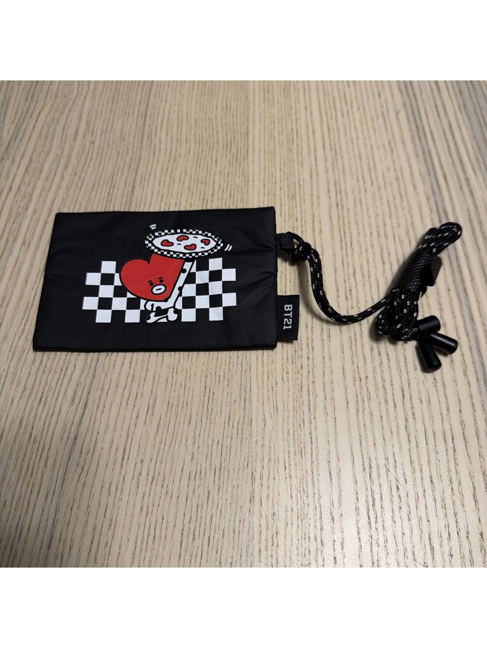 BT21 TATA Bite Collection Card Pouch Wallet Lanyard Black Checkered Official